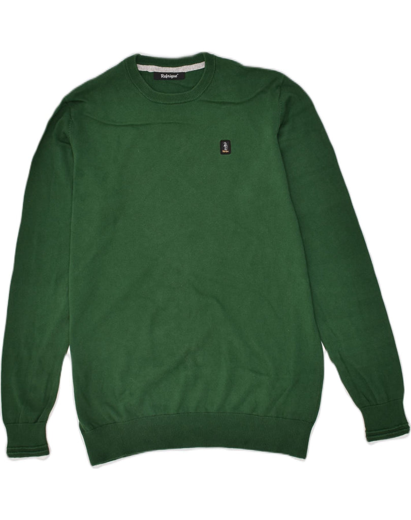 REFRIGUE Mens Crew Neck Jumper Sweater Large Green Cotton | Vintage Refrigue | Thrift | Second-Hand Refrigue | Used Clothing | Messina Hembry 