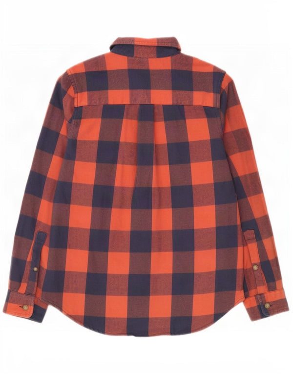 L.L.Bean Womens Oversized Flannel Shirt UK 6 XS Orange Gingham Cotton
