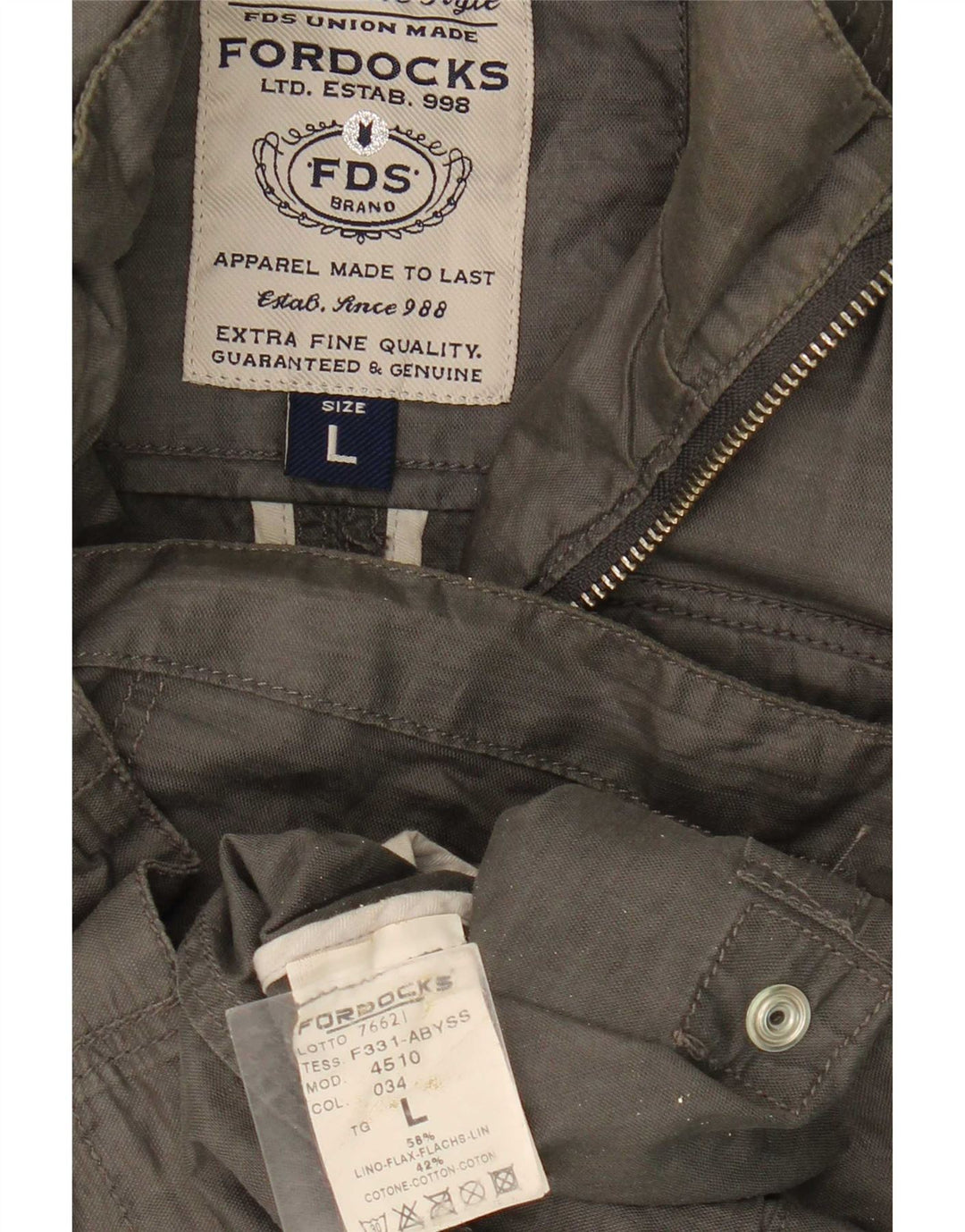 Fordocks Mens Hooded Utility Jacket UK 40 Large Grey Linen
