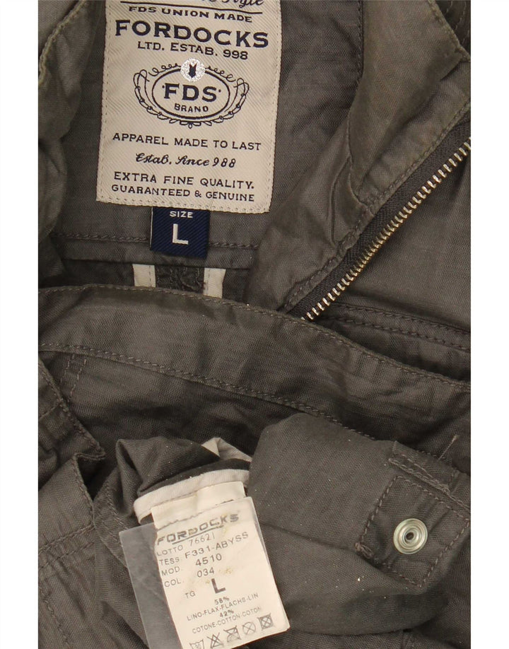 Fordocks Mens Hooded Utility Jacket UK 40 Large Grey Linen