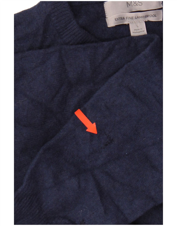 Marks & Spencer Womens Crew Neck Jumper Sweater UK 16 Large Blue Lambswool