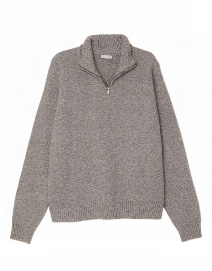 Marks & Spencer Mens Zip Neck Jumper Sweater Medium Grey Wool