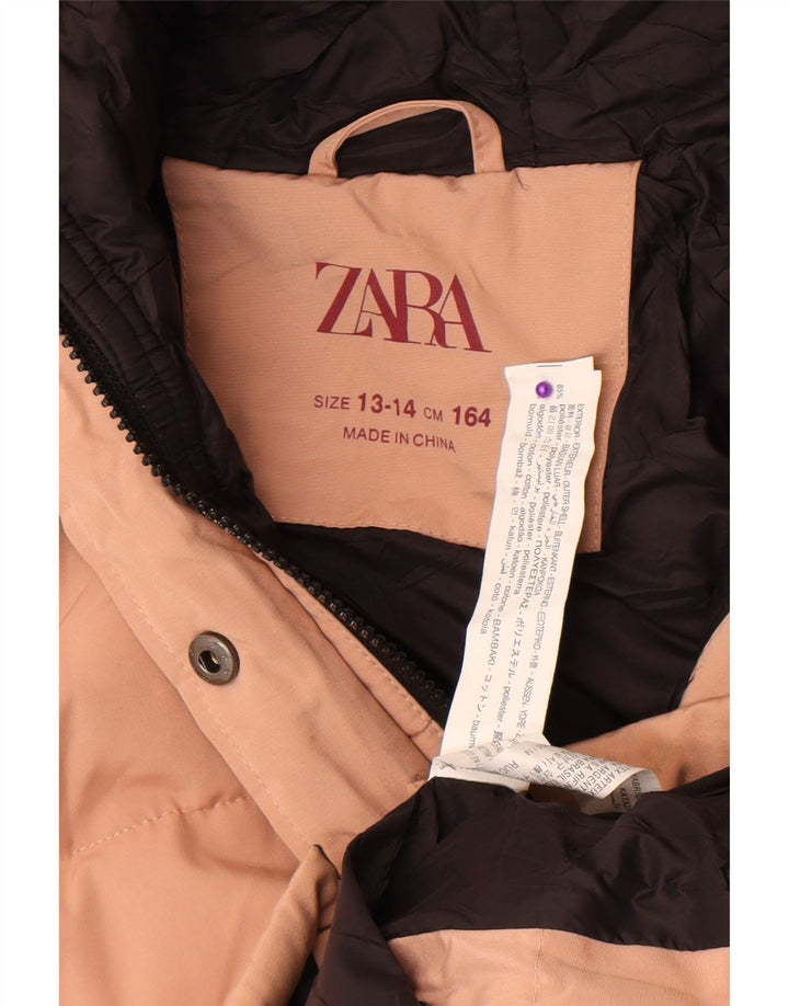 Zara Girls Hooded Padded Jacket 13-14 Years Pink Polyester