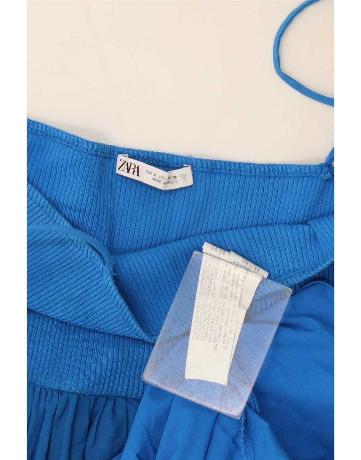 Zara Womens Sundress UK 14 Large Blue Cotton