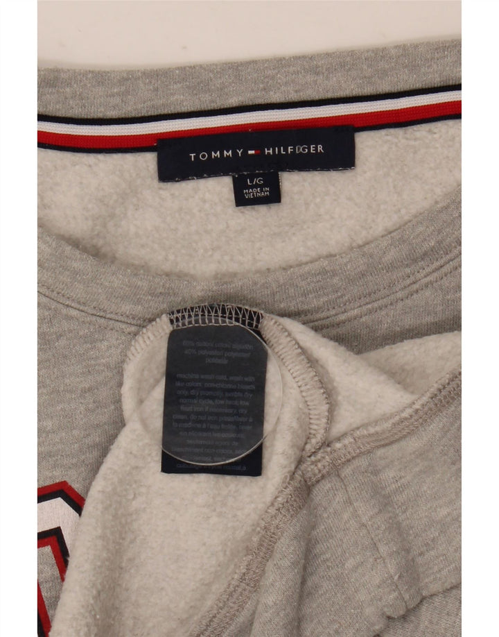 Tommy Hilfiger Womens Graphic Oversized Sweatshirt Jumper UK 16 Large Grey
