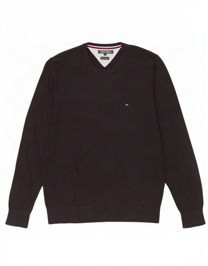 Tommy Hilfiger Mens Crew Neck Jumper Sweater Large Black Cotton