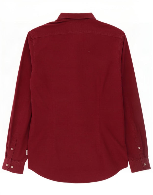 Calvin Klein Jeans Mens Slim Fit Shirt Large Burgundy Cotton