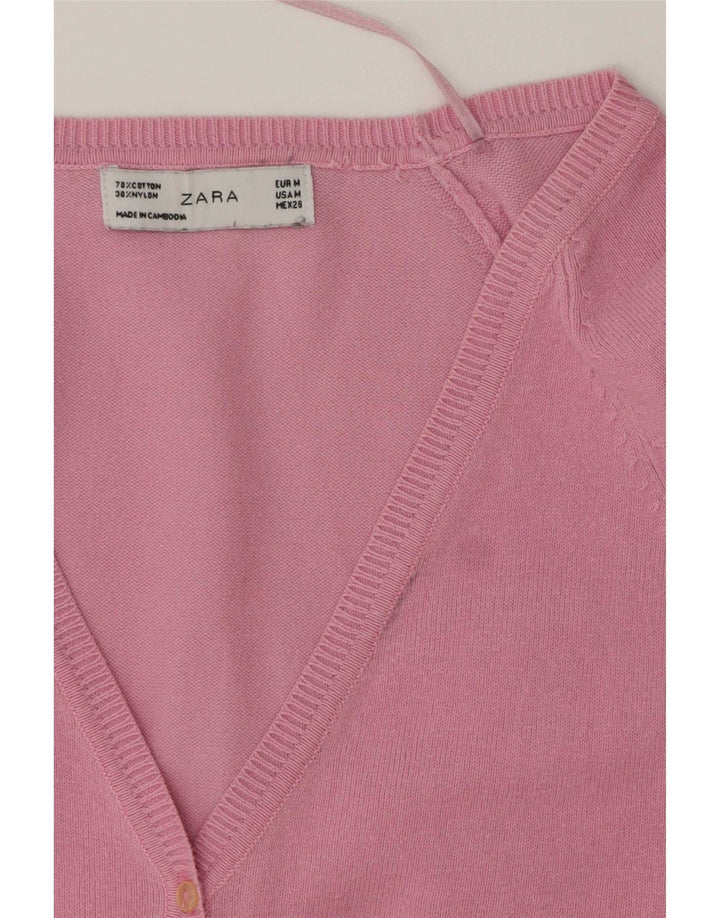 Zara Womens Cardigan Sweater UK 12 Medium Pink Cotton