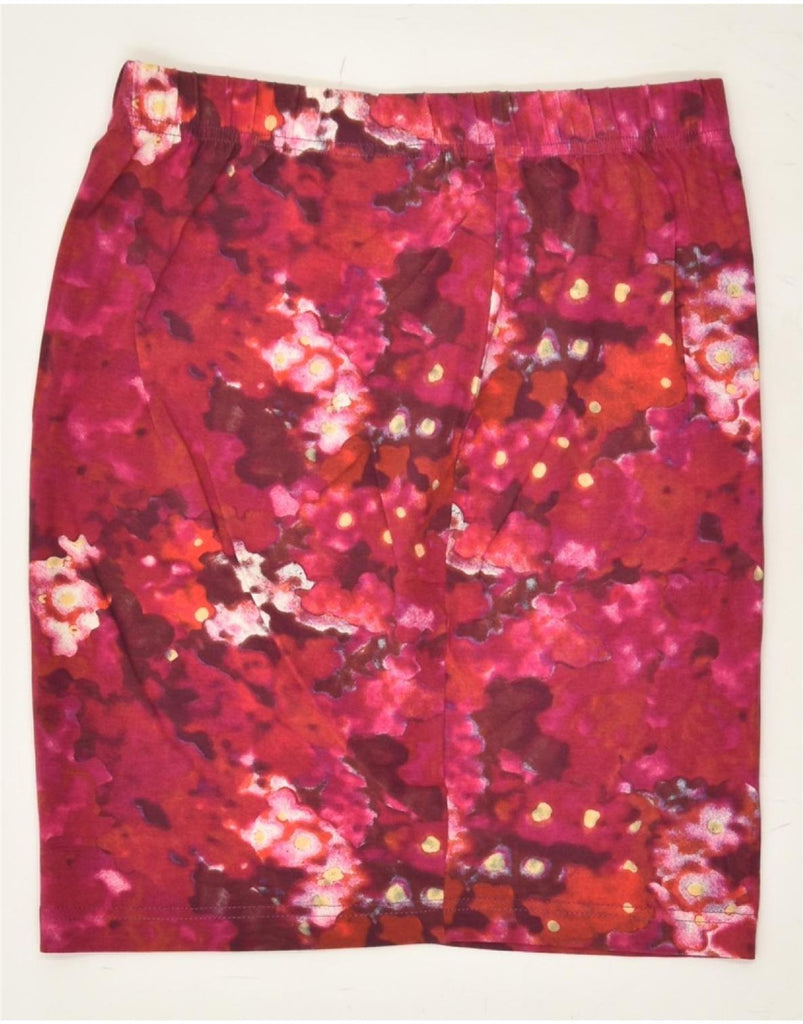 STEFANEL Womens Abstract Pattern Straight Skirt W30 Large Maroon Cotton | Vintage Stefanel | Thrift | Second-Hand Stefanel | Used Clothing | Messina Hembry 