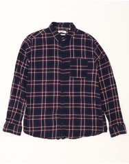 JACK & JONES Mens Comfort Fit Flannel Shirt Large Navy Blue Check Cotton