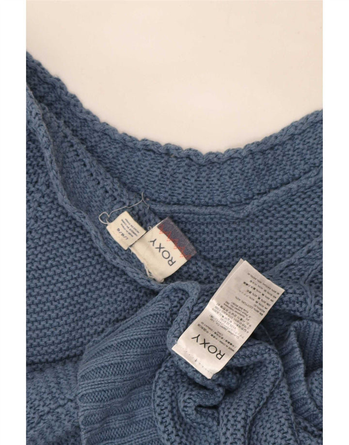 Roxy Womens Crop Oversized V-Neck Jumper Sweater UK 16 Large Blue Cotton