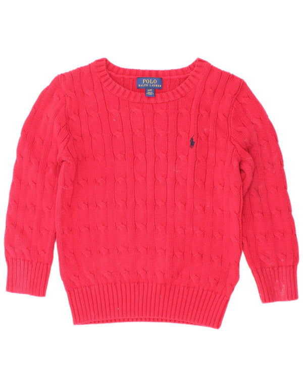 Polo Ralph Lauren Boys Boat Neck Jumper Sweater 3-4 Years Red Cotton