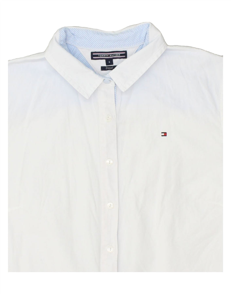 TOMMY HILFIGER Womens Fitted Short Sleeve Shirt US 6 Medium White Cotton Vintage Tommy Hilfiger and Second-Hand Tommy Hilfiger from Messina Hembry 