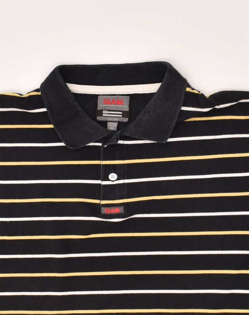 SLAM Mens Slim Polo Shirt XL Black Striped Cotton | Vintage Slam | Thrift | Second-Hand Slam | Used Clothing | Messina Hembry 