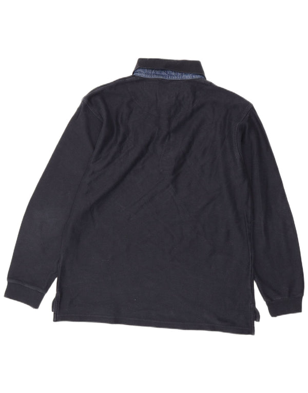 Slam Mens Long Sleeve Polo Shirt Large Navy Blue Cotton