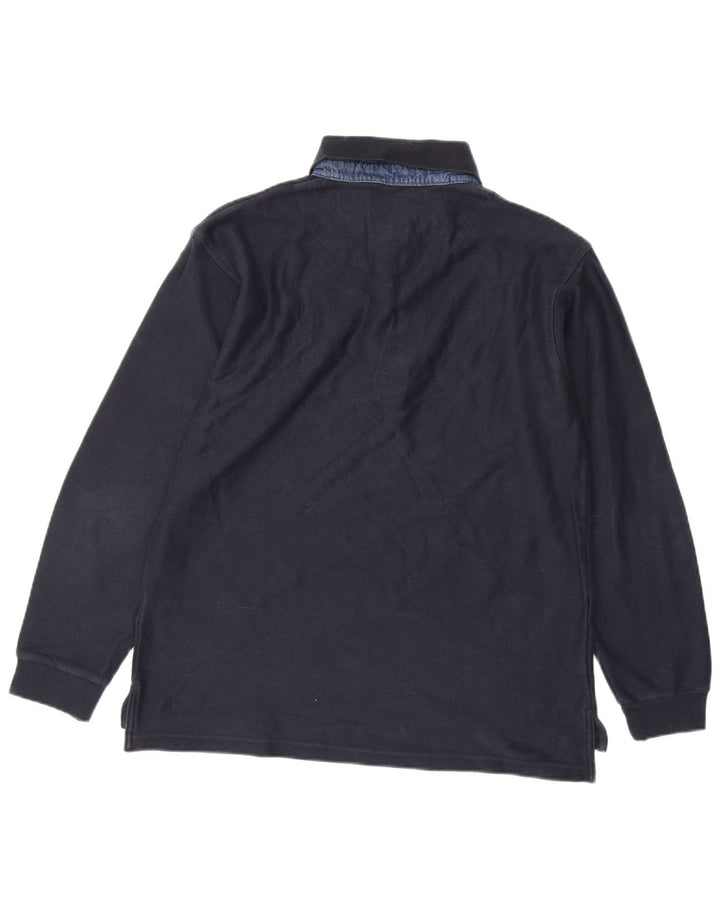 Slam Mens Long Sleeve Polo Shirt Large Navy Blue Cotton