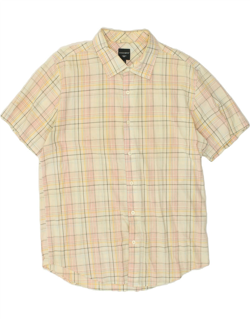 DOCKERS Mens Short Sleeve Shirt XL Yellow Check Cotton | Vintage Dockers | Thrift | Second-Hand Dockers | Used Clothing | Messina Hembry 