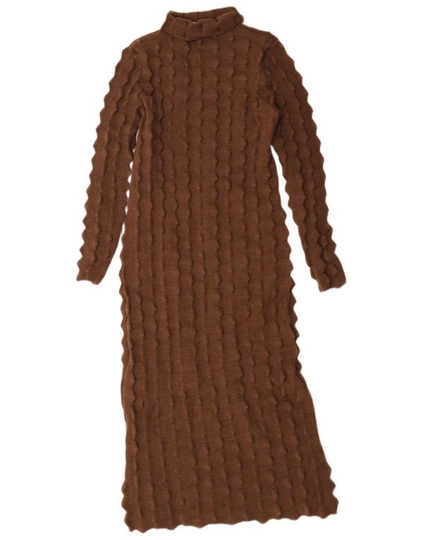 Zara Womens Long Sleeve Jumper Dress UK 10 Small Brown Acrylic