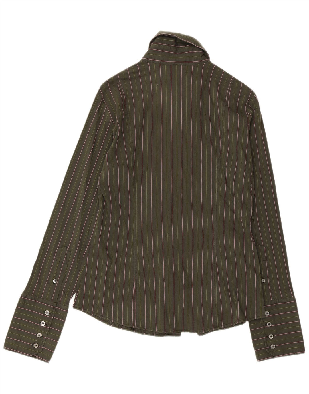 Benetton Womens Shirt UK 14 Large Green Striped Cotton