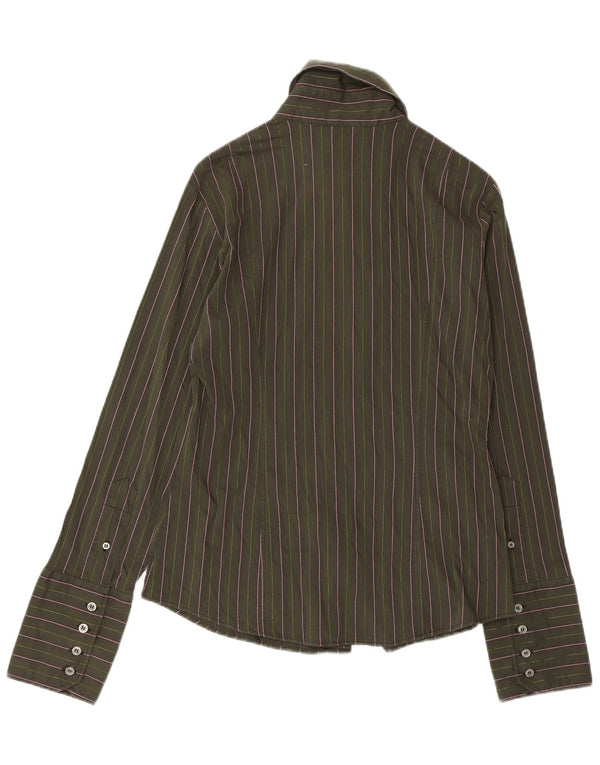Benetton Womens Shirt UK 14 Large Green Striped Cotton
