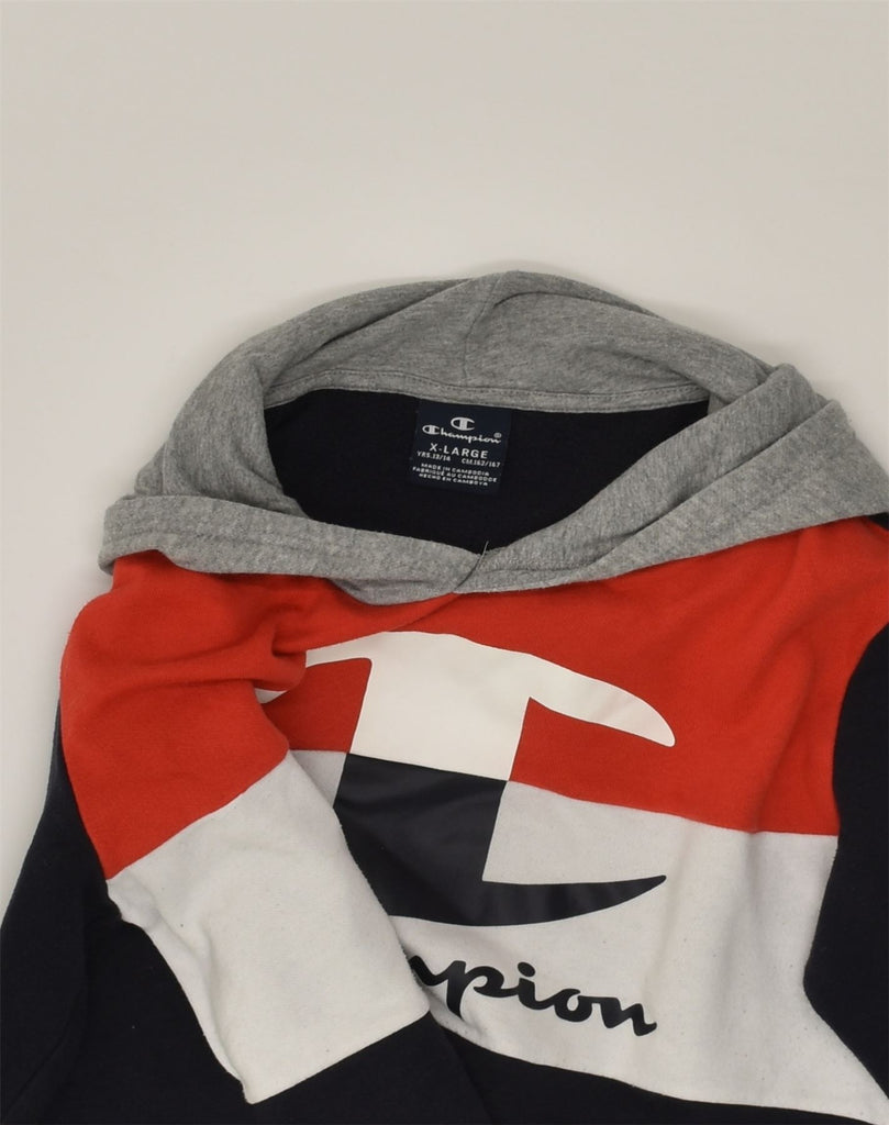 CHAMPION Boys Hoodie Jumper 13-14 Years Black Colourblock Cotton | Vintage Champion | Thrift | Second-Hand Champion | Used Clothing | Messina Hembry 