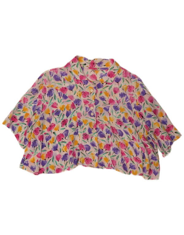 Vintage Womens Oversized Crop Shirt Blouse UK 10 Small Multicoloured Floral