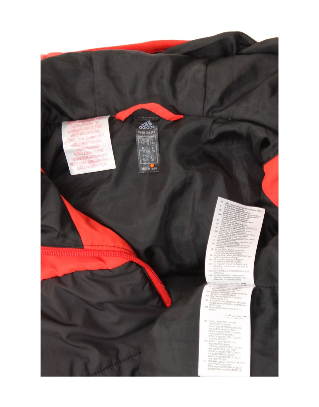ADIDAS Girls Hooded Padded Jacket 7-8 Years Red Colourblock Polyester Vintage Adidas and Second-Hand Adidas from Messina Hembry 