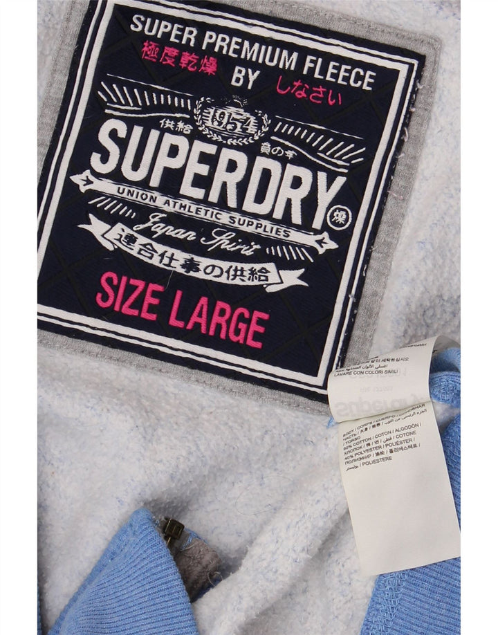 SUPERDRY Womens Graphic Zip Hoodie Sweater UK 16 Large Blue Cotton