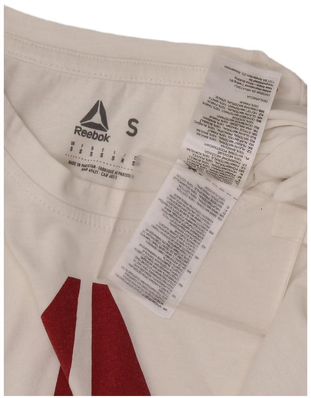REEBOK Mens Graphic T-Shirt Top Small White Cotton