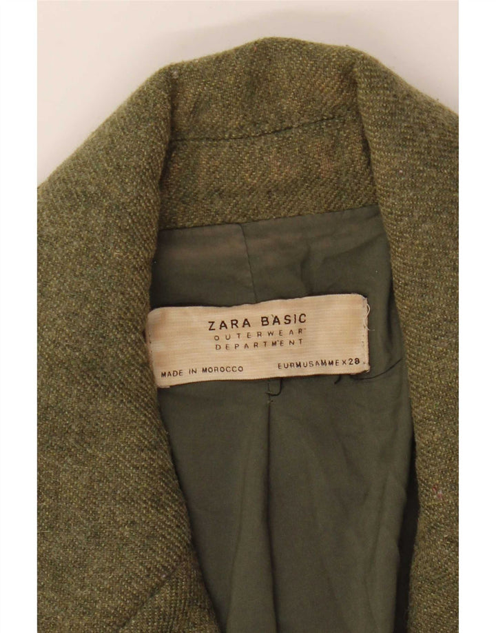 Zara Womens Double Breasted Blazer Jacket UK 12 Medium Khaki Polyester