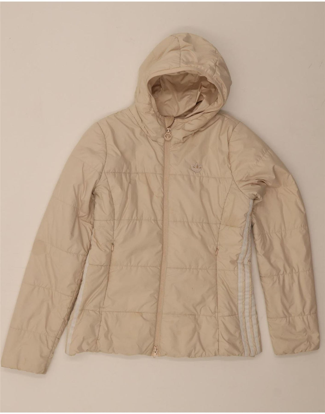 Adidas Womens Hooded Padded Jacket UK 14 Medium  Off White Polyester