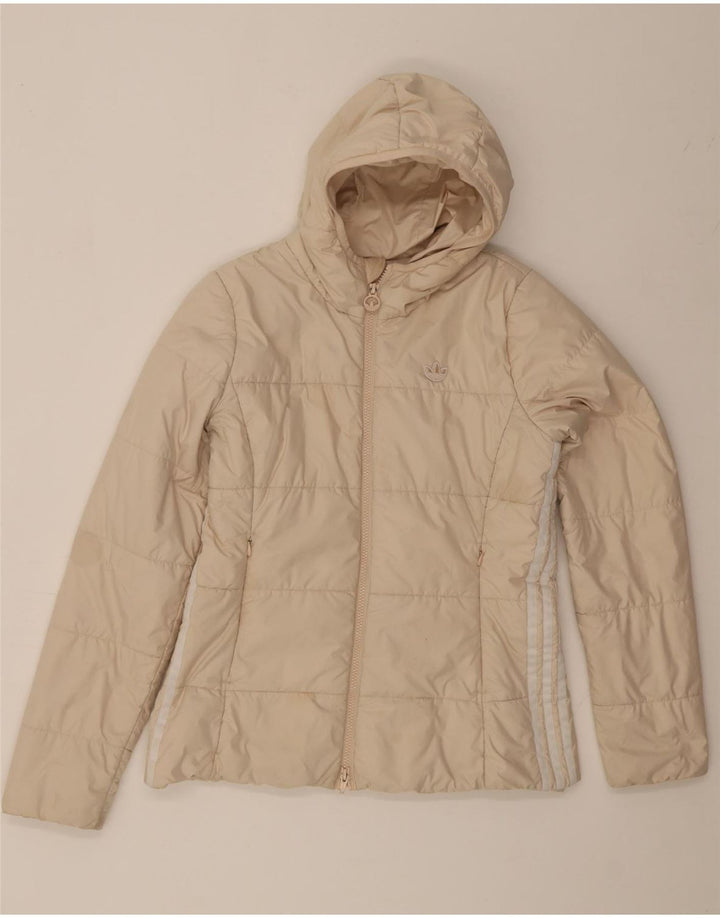 Adidas Womens Hooded Padded Jacket UK 14 Medium  Off White Polyester