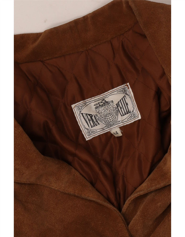 Vintage Womens Suede Jacket IT 44 Medium Brown Leather