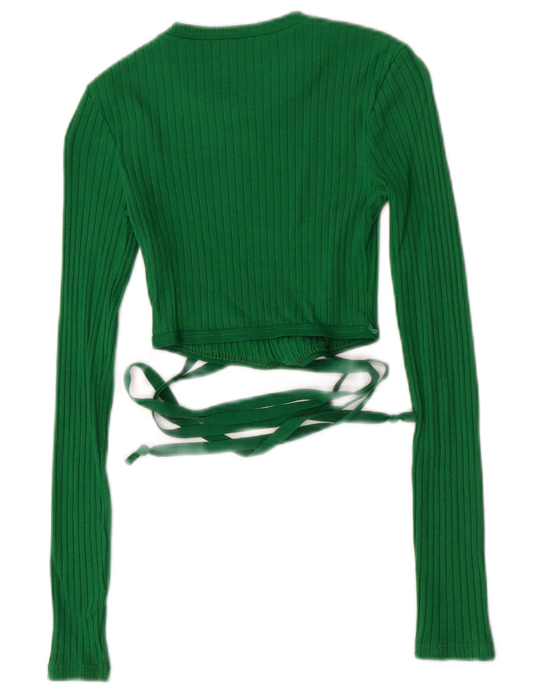 Zara Womens Crop Top Long Sleeve UK 8 Small Green Cotton