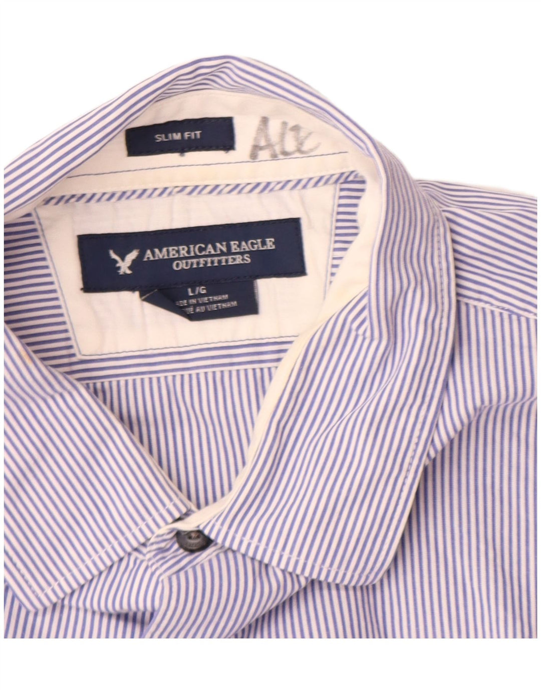American Eagle Mens Slim Fit Shirt Large Blue Striped Cotton