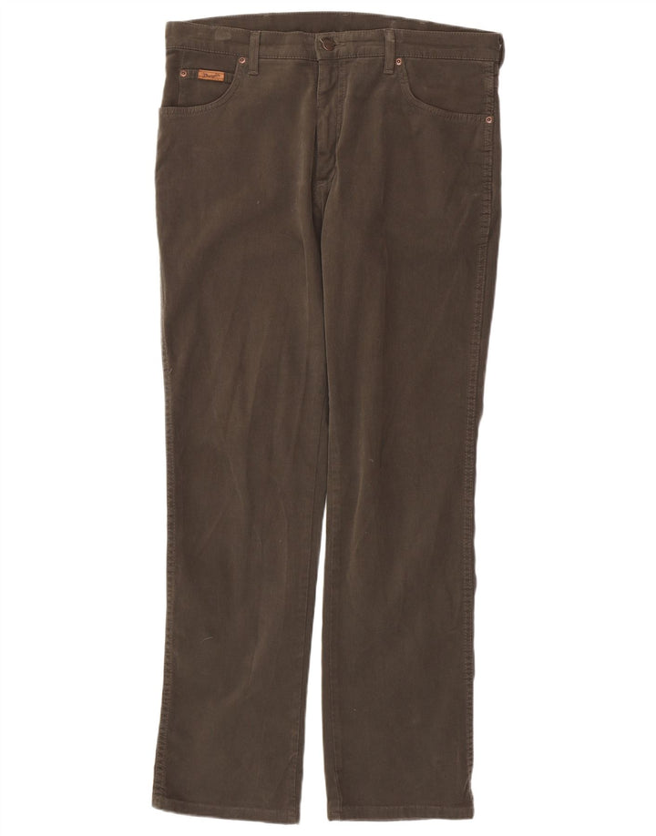 WRANGLER Mens Texas Stretch Straight Casual Trousers W36 L34 Brown Cotton