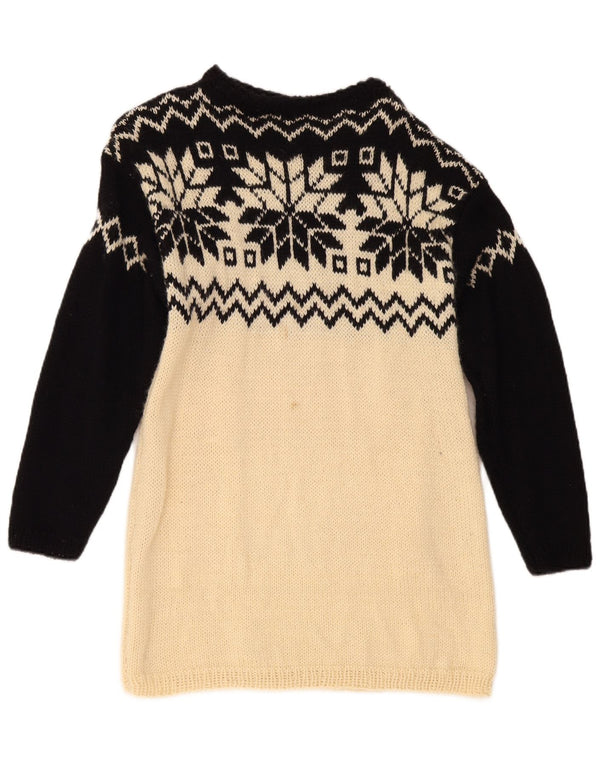 Vintage Womens Boat Neck Jumper Sweater UK 10 Small Beige Fair Isle
