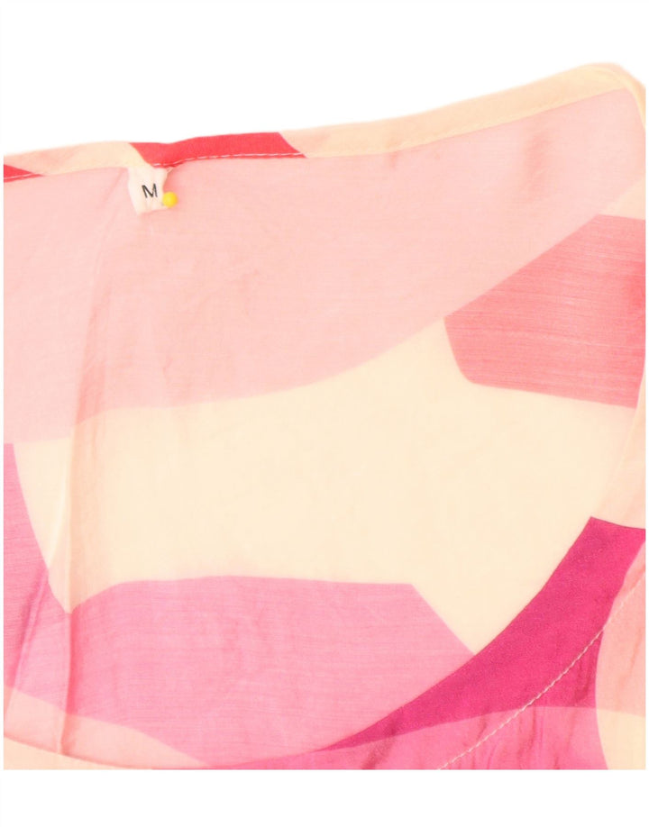 Vintage Womens See Through Graphic Blouse Top UK 14 Medium Pink Colourblock