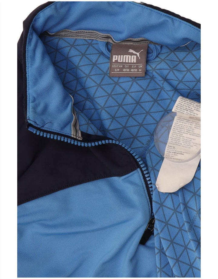 Puma Mens Zip Neck Pullover Tracksuit Top Medium Blue Colourblock Polyester