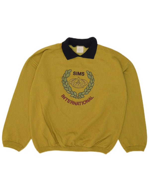 Vintage Mens Graphic Polo Neck Sweatshirt Jumper XL Green