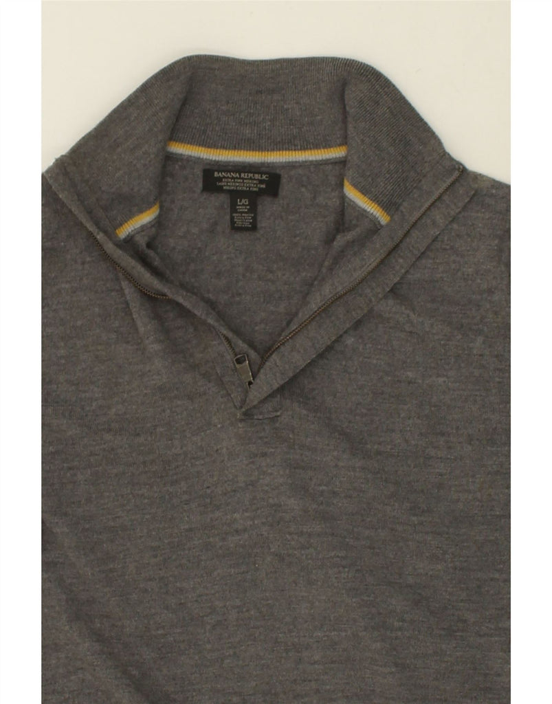 BANANA REPUBLIC Mens Zip Neck Jumper Sweater Large Grey Merino Wool | Vintage Banana Republic | Thrift | Second-Hand Banana Republic | Used Clothing | Messina Hembry 