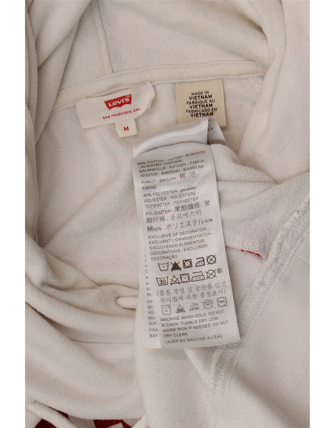 LEVI'S Womens Graphic Hoodie Jumper UK 14 Medium White Cotton