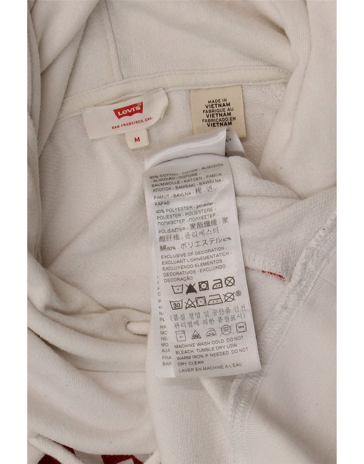 LEVI'S Womens Graphic Hoodie Jumper UK 14 Medium White Cotton