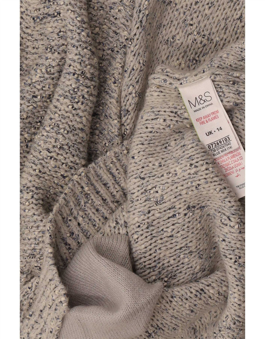 Marks & Spencer Womens Cardigan Sweater UK 14 Medium Blue Flecked Cotton