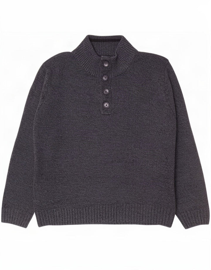 Marks & Spencer Mens Button Neck Jumper Sweater Large Navy Blue Flecked