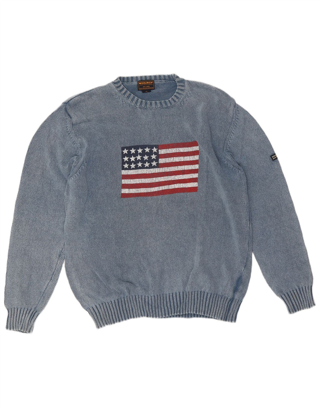 Woolrich Mens Graphic Crew Neck Jumper Sweater XL Blue Cotton