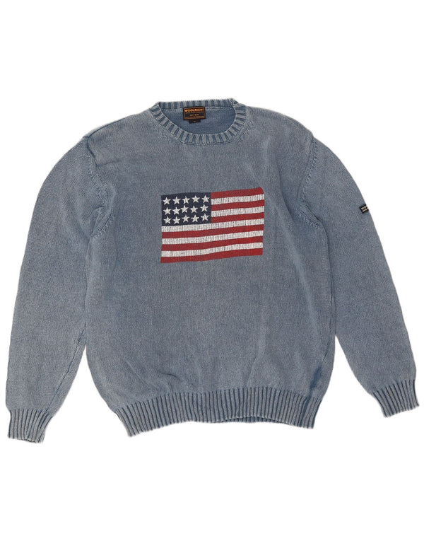 Woolrich Mens Graphic Crew Neck Jumper Sweater XL Blue Cotton