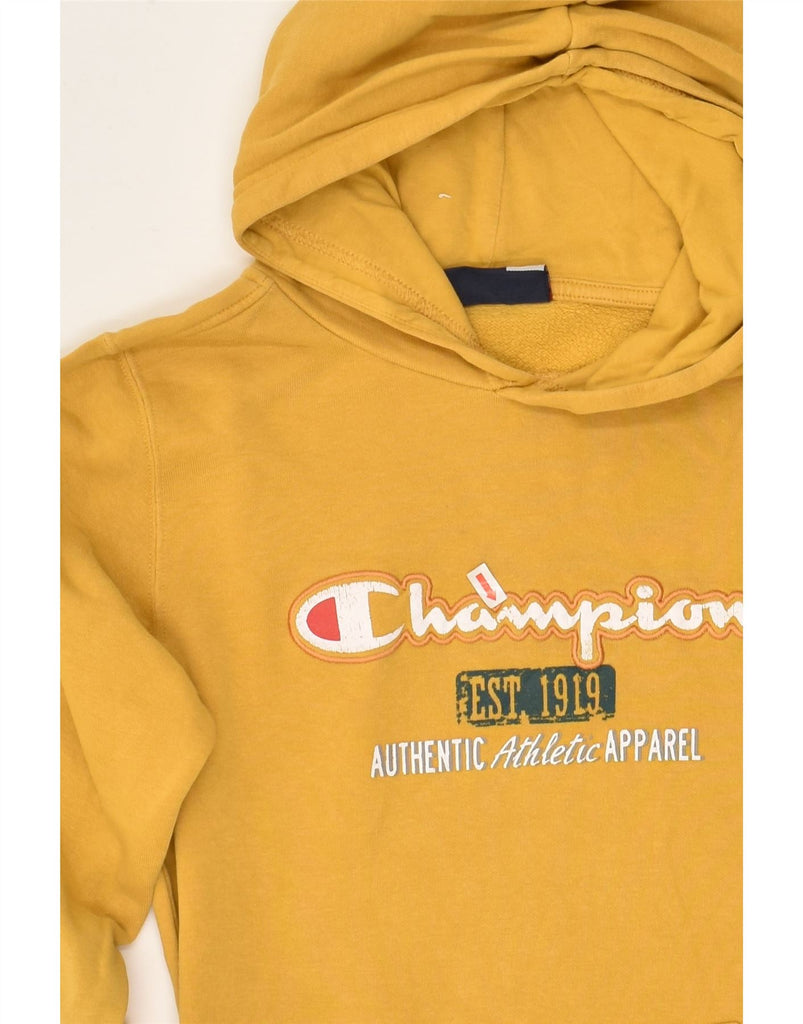 CHAMPION Boys Authentic Graphic Hoodie Jumper 11-12 Years Yellow Cotton | Vintage Champion | Thrift | Second-Hand Champion | Used Clothing | Messina Hembry 