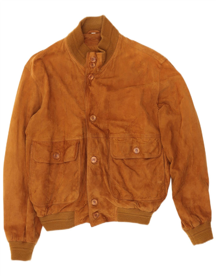 VINTAGE Mens Loose Fit Suede Bomber Jacket EU 46 Small Beige Leather