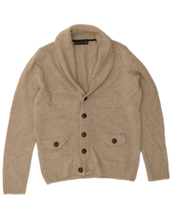 Zara Mens Cardigan Sweater Medium Grey Wool